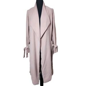Express‎ S Dusty Pink Mauve Drape Trench Coat Belted Wrap Long City Chic Jacket